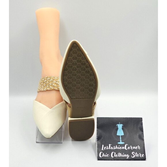 Birdies Women Cream Leather The Swan Cuff Pointed Toe Strap Mule Flats Sz 6 2404 - Picture 4 of 16
